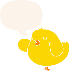 cartoon bird with speech bubble in retro style