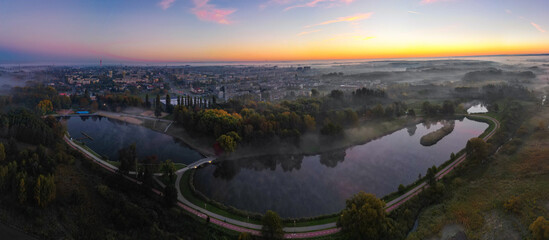 Public park called Lewityn in Pabianice City - view from drone	
