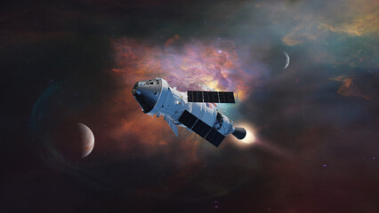 Fototapeta na wymiar Artemis space program. Orion spacecraft in deep space. Elements of this image furnished by NASA.