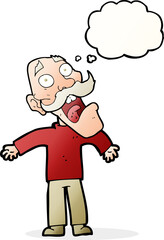 cartoon terrified old man with thought bubble