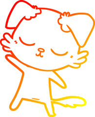 warm gradient line drawing of a cute cartoon dog