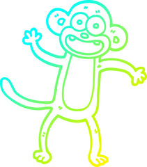 cold gradient line drawing of a cartoon waving monkey