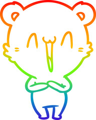 rainbow gradient line drawing of a happy bear cartoon