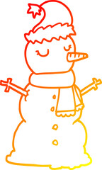warm gradient line drawing of a cartoon snowman