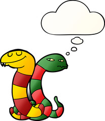 cartoon snakes with thought bubble in smooth gradient style