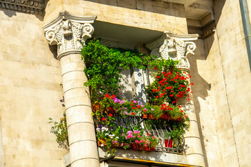 Decorated balcony, mediterranean climate flora and architecture