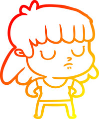 warm gradient line drawing of a cartoon indifferent woman