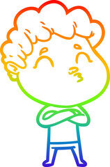 rainbow gradient line drawing of a cartoon man pouting