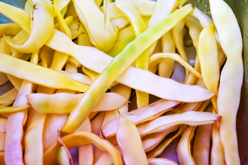 Yellow beans, organic vegetables, farm fresh beans on the table, vegan food concept