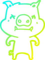 cold gradient line drawing of a angry cartoon pig