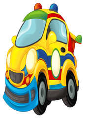 cartoon scene with funny looking ambulance sedan illustration for children