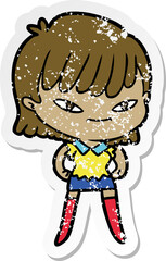 distressed sticker of a cartoon woman