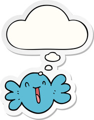 cartoon happy candy with thought bubble as a printed sticker
