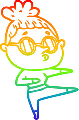 rainbow gradient line drawing of a cartoon woman wearing glasses