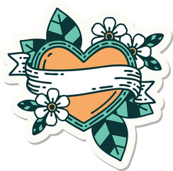 sticker of tattoo in traditional style of a heart and banner