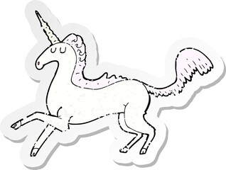 retro distressed sticker of a cartoon unicorn