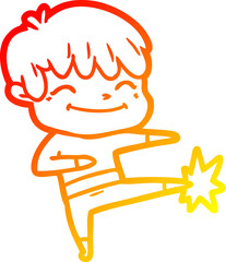 warm gradient line drawing of a cartoon happy boy