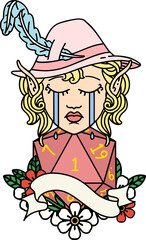 Retro Tattoo Style crying elf bard character face with natural one