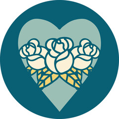 iconic tattoo style image of a heart and flowers