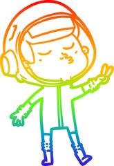 rainbow gradient line drawing of a cartoon confident astronaut