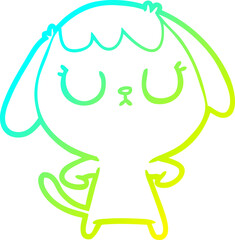 cold gradient line drawing of a cute cartoon dog