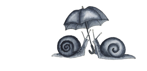 Kind snail with umbrella isolated on white