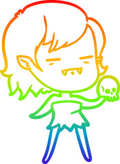 rainbow gradient line drawing of a cartoon undead vampire girl