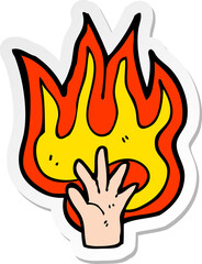 sticker of a flaming hand symbol