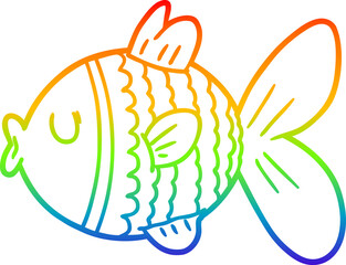 rainbow gradient line drawing of a cartoon fish