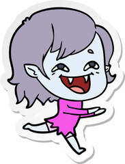 sticker of a cartoon laughing vampire girl
