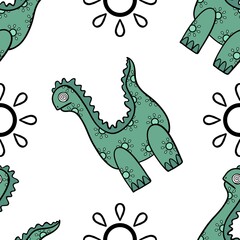 Dinosaur animals seamless cartoon doodle monsters pattern for wrapping paper and kids clothes print and fabrics
