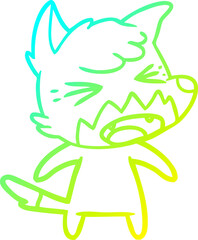 cold gradient line drawing of a angry cartoon fox