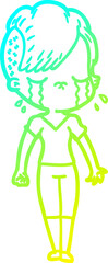 cold gradient line drawing of a cartoon crying girl