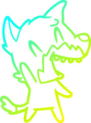 cold gradient line drawing of a laughing fox cartoon