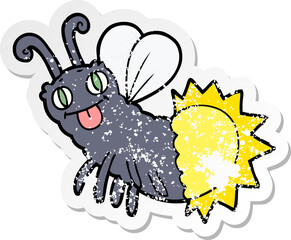 distressed sticker of a cartoon firefly