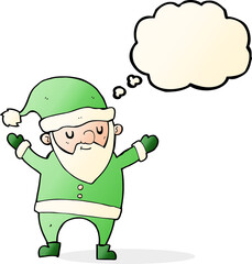 cartoon dancing santa with thought bubble