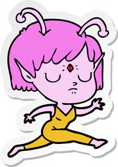 sticker of a cartoon alien girl