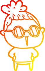 warm gradient line drawing of a cartoon woman wearing spectacles