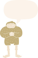 cartoon bigfoot with speech bubble in retro style
