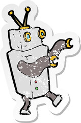 retro distressed sticker of a cartoon robot