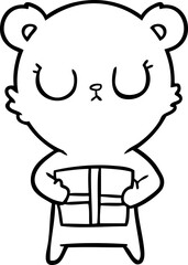 peaceful cartoon bear with present