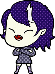 cartoon laughing vampire girl with crossed arms