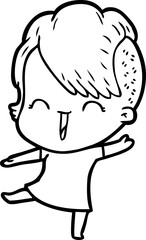 cartoon happy hipster girl