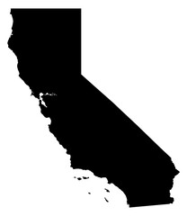 Black PNG of the state of California with a transparent background. - obrazy, fototapety, plakaty
