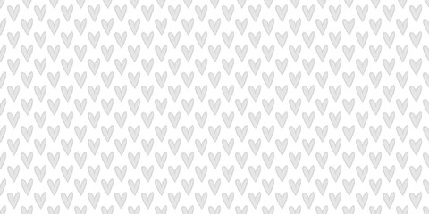 Hand drawn background with hearts. Seamless wallpaper on surface. Chaotic texture with many love signs. Lovely pattern. Line art. Print for banner, flyer or poster. Black and white illustration