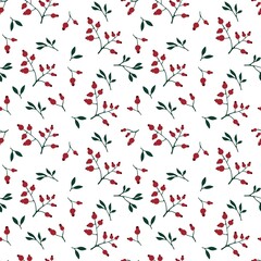 Winter floral seamless Christmas berries and leaves pattern for Noel wrapping paper and summer swimsuit print