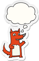 cartoon wolf with thought bubble as a printed sticker
