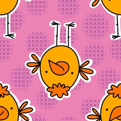 Easter cartoon chicken seamless doodle character pattern for wrapping paper and kids clothes print and fabrics