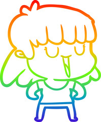 rainbow gradient line drawing of a cartoon woman laughing