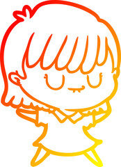 warm gradient line drawing of a cartoon woman